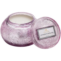Voluspa - Japonica Collection - Chawan Bowl 2 Wick Embossed Glass Candle -Care Product Store embossed glass chawan bowl wlid japanese plum bloom