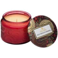 Voluspa - Japonica Collection - Petite Embossed Glass Jar Candle -Care Product Store goji tarocco